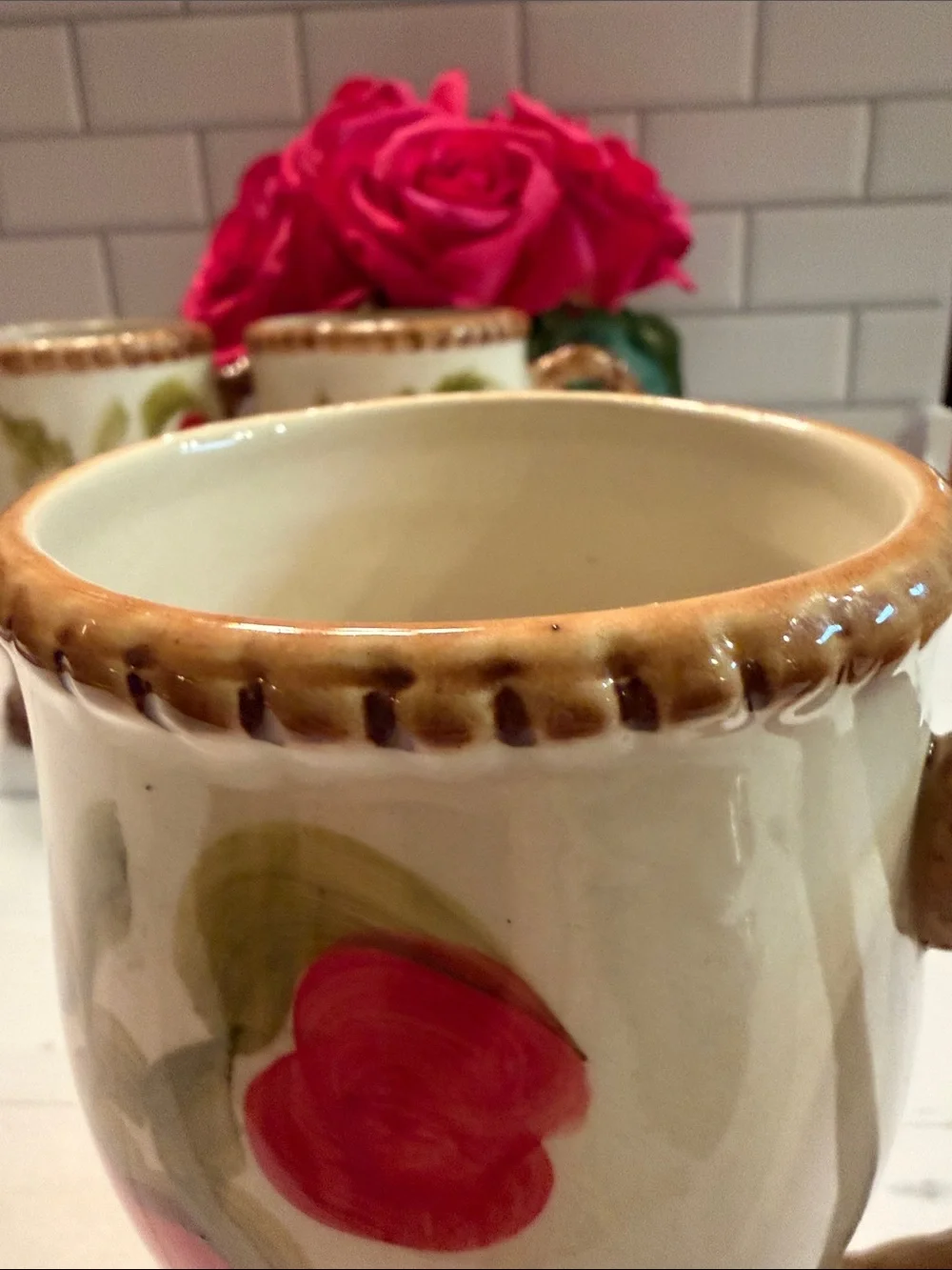 Hand-Painted Ceramic Apple Mugs - Set of 3